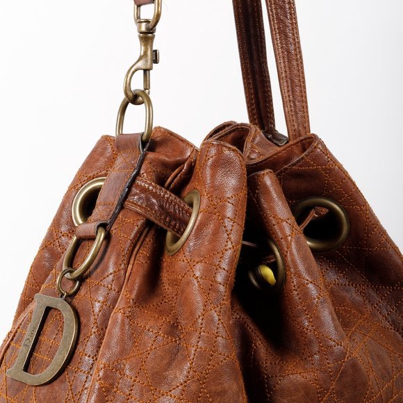 Christian Dior Cannage Brown Leather Bucket Bag - Picture 6 of 11